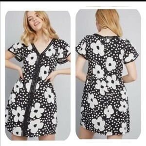 ModCloth Retro Daisy Black White Floral Polka Dot Dress XXS